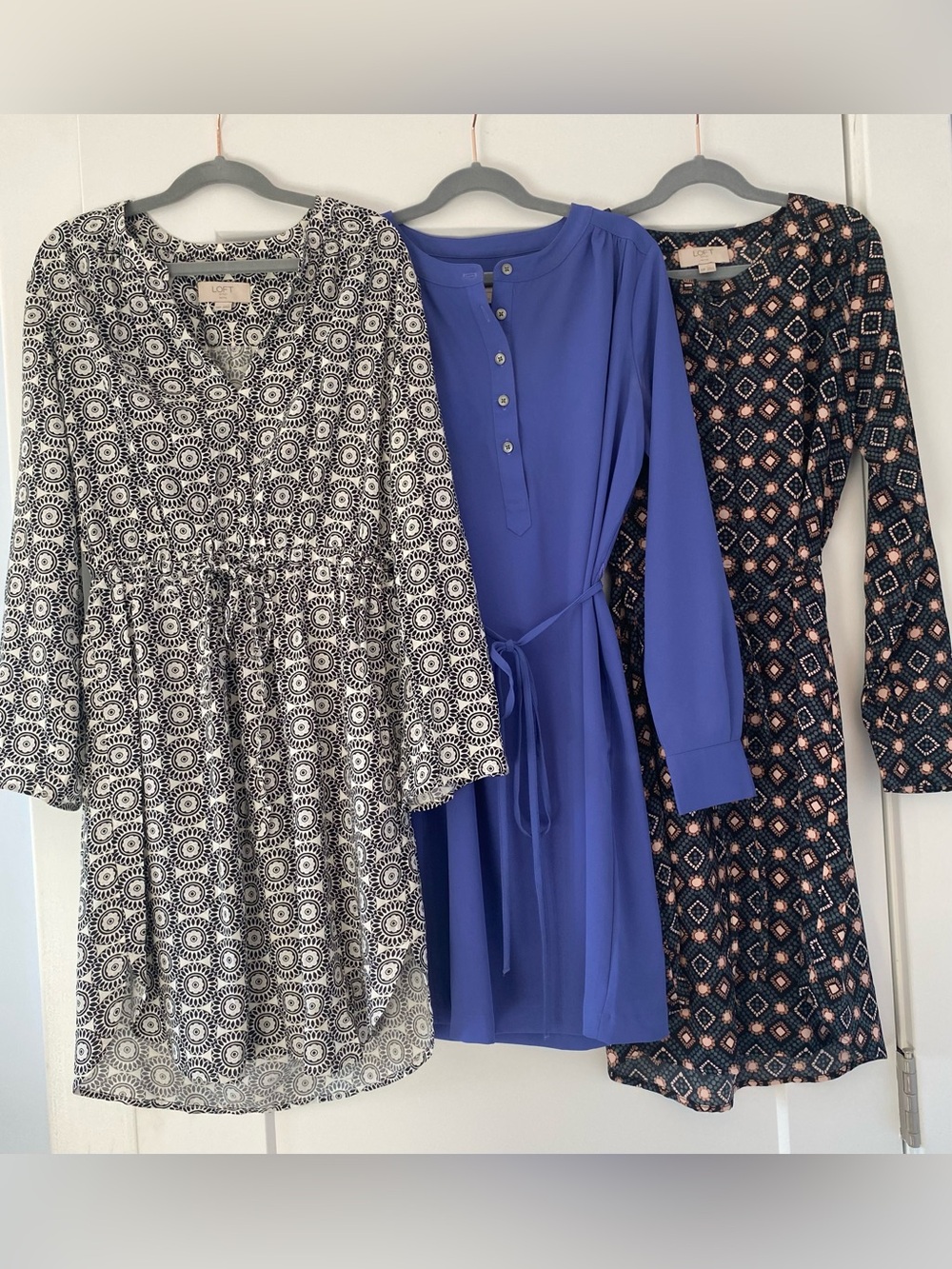 LOFT Royal Blue Long-Sleeve Tie-Waist Dress